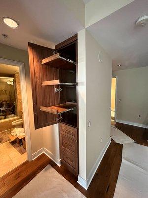 Custom Linen Closet from California Closets San Diego in  Sienna. Designed by Suzanne