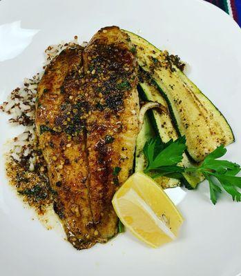 Blackened Whitefish with Quinoa Rice and Grilled Zucchini