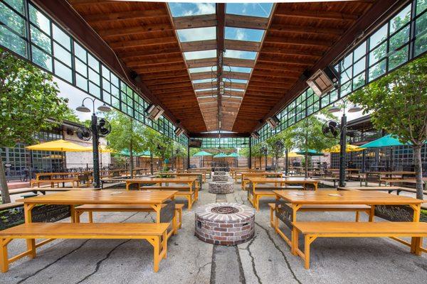 Covered Pavilion Seating with Fans, Heaters and Misters