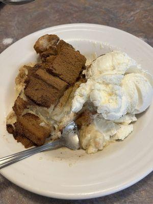 Bread pudding and a scoop of ice cream