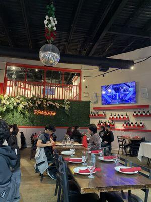 Dining area and disco ball