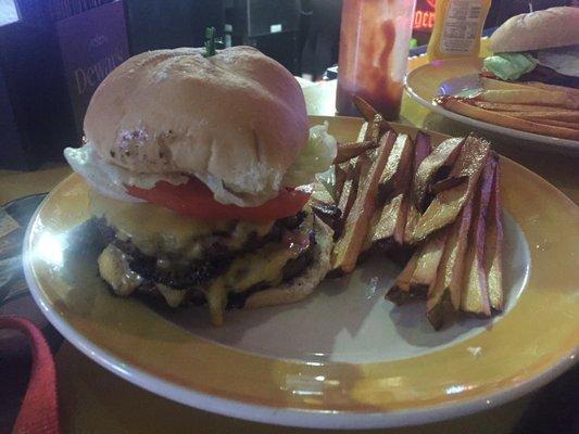 Delicious double cheese burger with fresh-cut fries. I'm not sure if they really cut the fries there or not, but they're tasty!