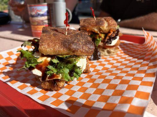 Poor Joe sandwich- chicken cutlet with Calabrian chile romesco, on focaccia