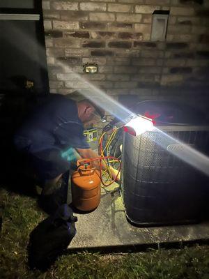 Mr. Spears doing some Saturday night AC fixing.