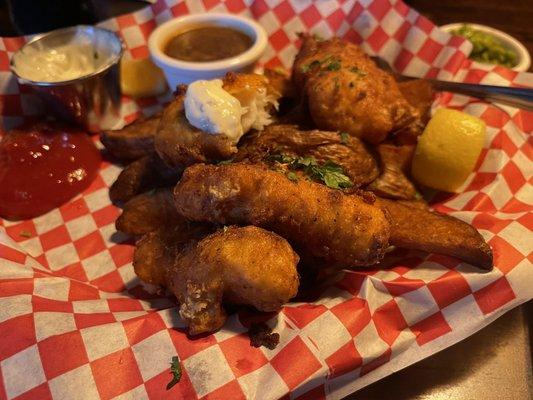 Fish & Chips (add Guinness brown gravy- pro move)