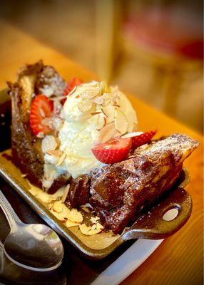 Chocolate bread pudding with vanilla ice cream