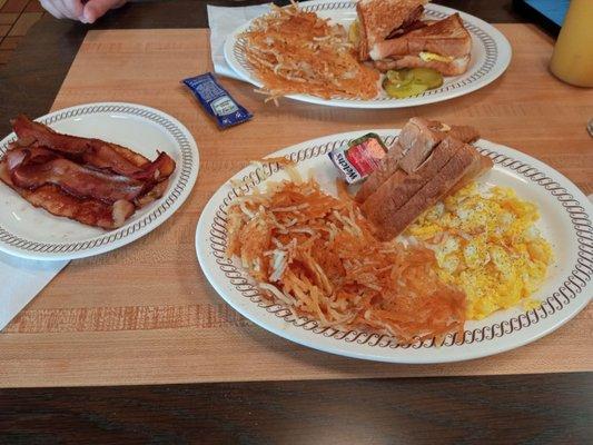 Eggs with bacon,  toast and hash browns - DELICIOUS