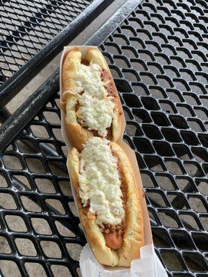 Famous Paintsville foot long chili dog with slaw