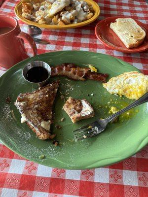 First bites so good we forgot to take photos. (2-2-2 plate)  Very light and fluffy French toast