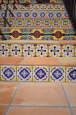 Talavera tile risers with Saltillo bullnose stairs.