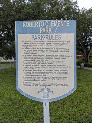 Rules of Roberto Clemente Park, Fort Myers