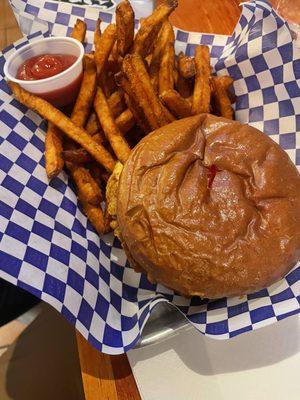 Nashville hot chicken sandwich with sweet potato fries