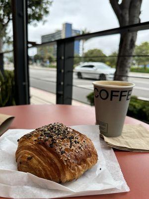 Ham and cheese croissant. Rose Latte.