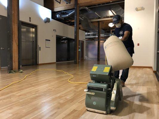 Hardwood floor refinishing for Adobe Systems in San Francisco, CA.