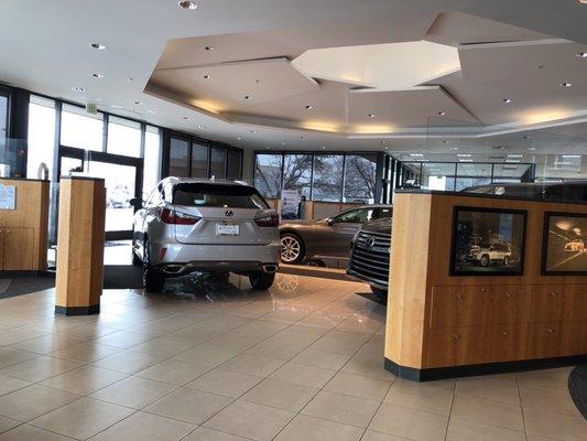 Car displays inside the dealership