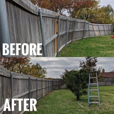 Before and after re-aligning a fence