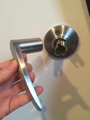 the handle that falls off in our hand every time we open the door