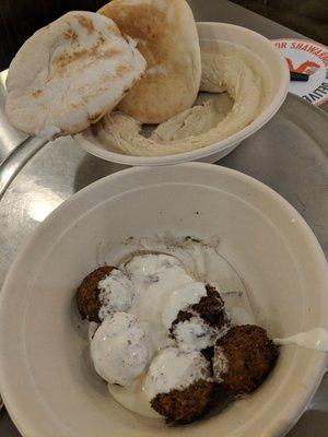 Hummus, Pita Bread, Falafels with Garlic and Tahini Sauce