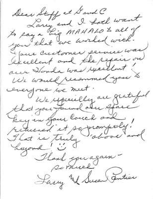 Handwritten customer review