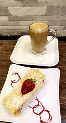 Napoleon cake and latte