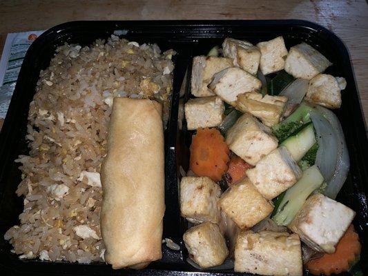 Tofu Hibachi with spring roll and fried rice