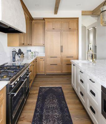 Farmhouse  kitchen renovation with wood beams