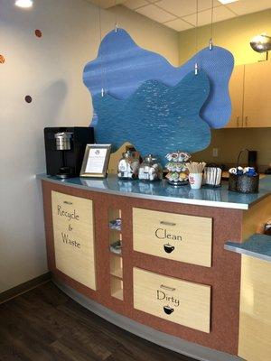 Enjoy a cup of coffee or tea while you wait for your kiddo!