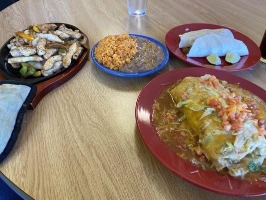 Chicken Fajitas and Wet Burrito