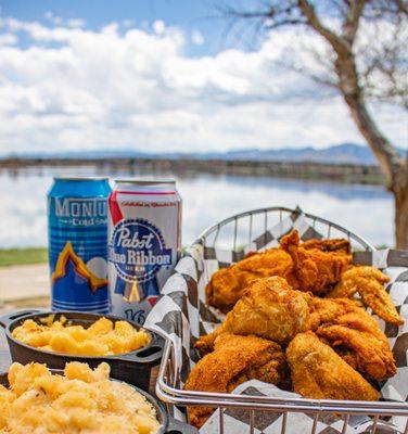 8 Piece Fried Chicken, 2 Sides and Lake Beers