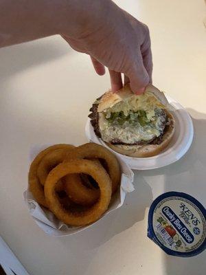 My bfs Cheeseburger  and onion rings !!