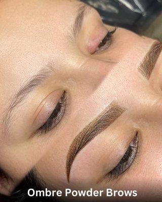 Ombre powder brows is the make up look technique. Perfect for all skin types.