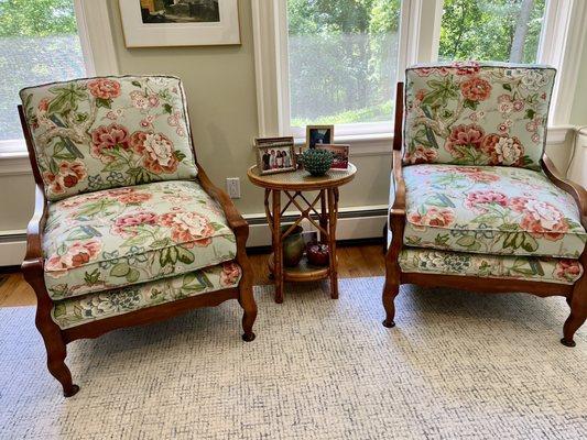 Ladder back chairs that got new back & seat cushions by Classic Upholstery, Wilmington