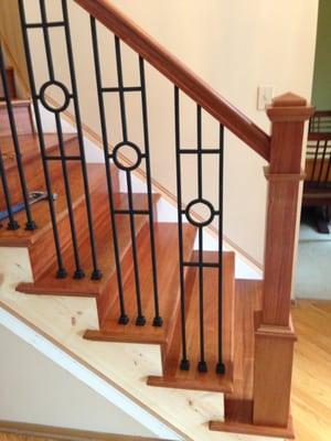 Beautiful Brazilian Cherry Stairs and Railings with Wrought iron spindles!