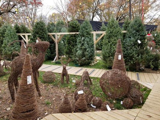 Grapevine products include reindeer, balls, cones, and wreaths in a variety of sizes