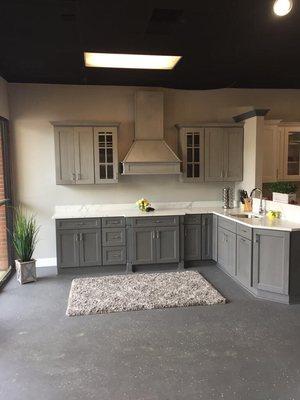 Grey silver kitchen cabinet