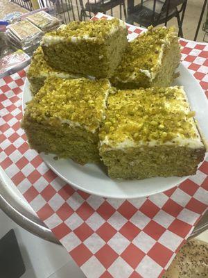 Homemade Lemon Pistachio Cake. Check our Specials to see when it's available