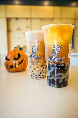 Mango ice cream + Four Season Tea w/ boba, mini-boba, coconut jelly