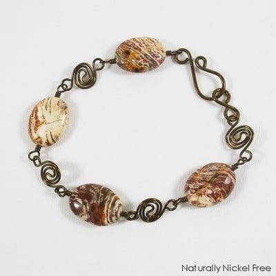 Chocolate Jasper Bracelet with Handmade Niobium Wirework, 8 inch. $52.00