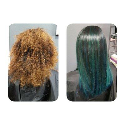 Brazilian blowout and vivid colors added.