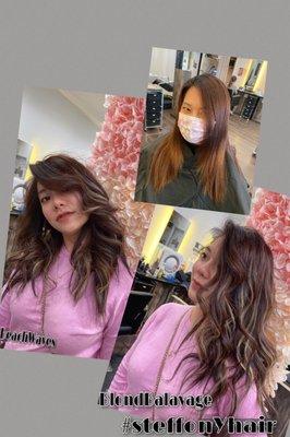 Blond Balayage with Dark Chocolate Moose Base Color + Beach Waves Finish !   What a Fox she becomes!