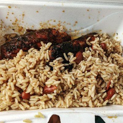 Jerk wings and rice and beans