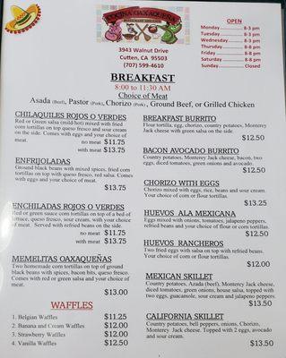 Breakfast menu