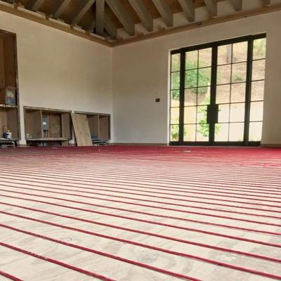 Here is a 240 volt floor heating system we installed on our Bel Air project. The heating elements run 3" apart on the substrate and under th