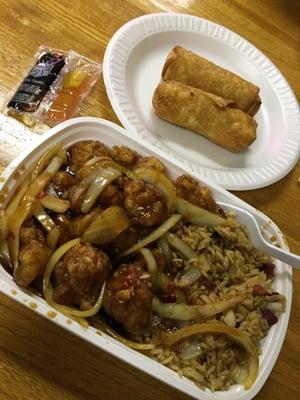 General Tso's Chicken with Pork Egg Roll