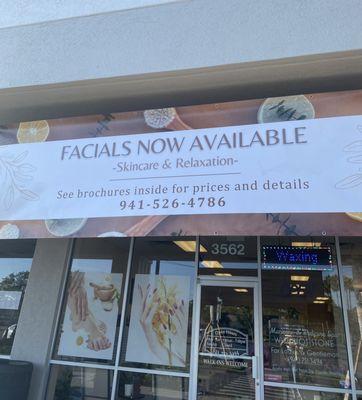 Facials now available banner