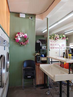 Soap vending machine. Ask for pods to the attendant. We sell them as well!