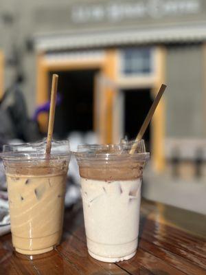 Dirty iced chai latte and regular iced chai latte