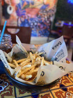 French Fries with a truffle oil and Parmesan cheese