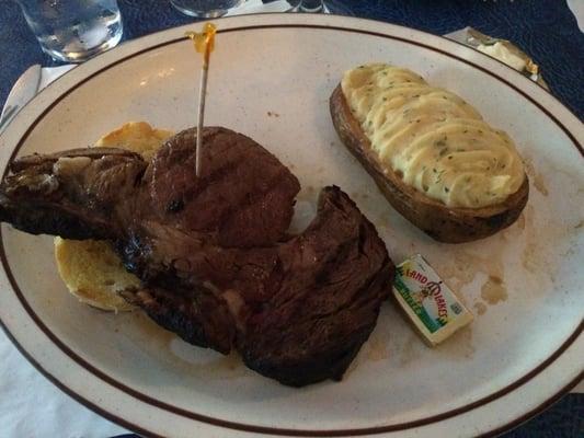 Dried prime rib, day old twice baked potato