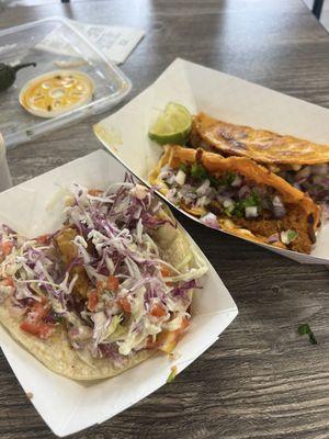 Fish Taco and QuesaBirria tacos